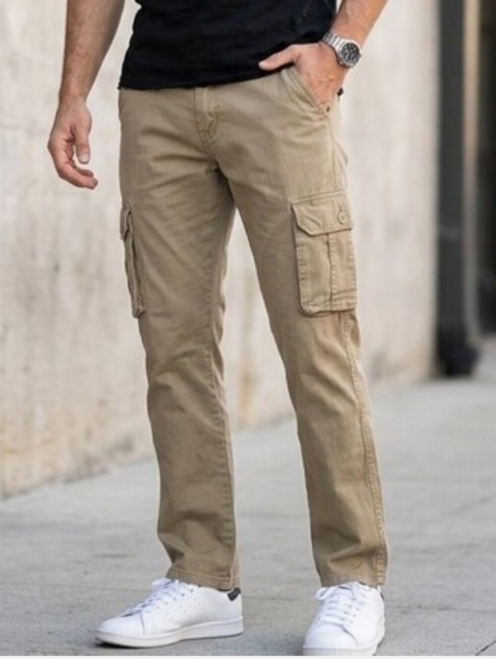 Jeanetix Men's Khaki Cargo Pants Size 30 Utility Casual Straight Leg